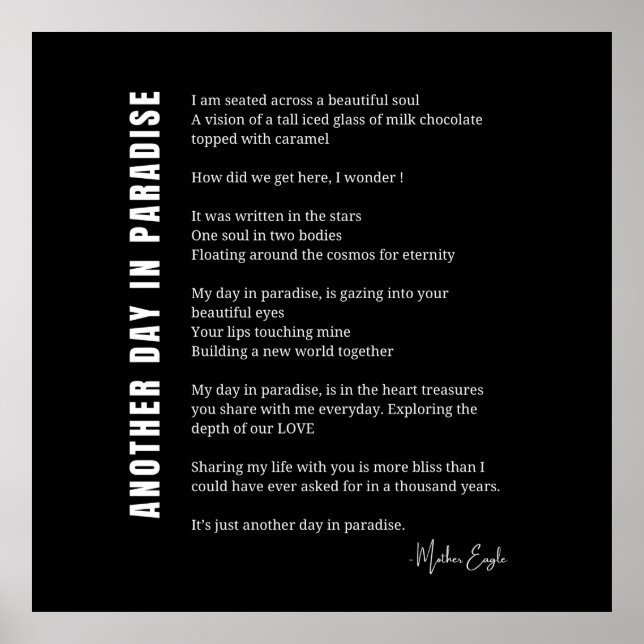 Poster Outro dia no paraíso ama poesia muralha arte (Frente)