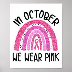 Poster Outubro Vestimos Alertas de Cancer de Fita Rosa