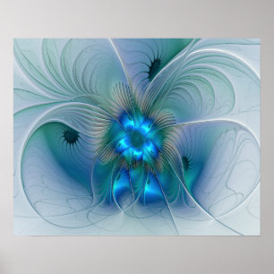 Poster Ovações de Pé, Fractal Azul Turquesa Abstrato