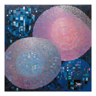 Póster Ovalas opulentas: tons de azul e rosa em Abstrato
