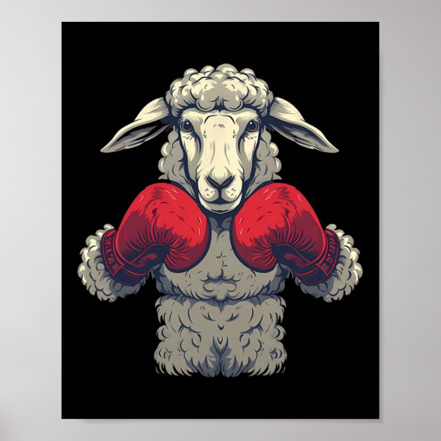 Poster Ovelha Boxeando Com Luvas de Boxe Kickboxing B Fun (Frente)