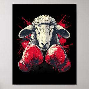 Poster Ovelha Boxeando Com Luvas de Boxe Kickboxing Engra