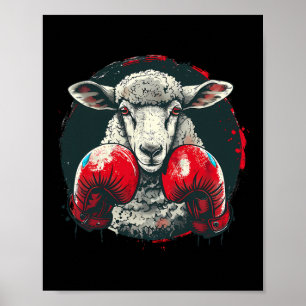 Poster Ovelha Boxeando Com Luvas de Boxe Kickboxing Funny