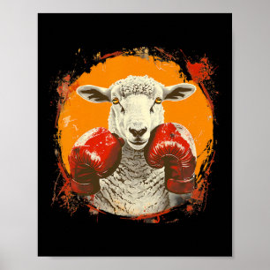 Poster Ovelha Boxeando Com Luvas de Boxe Kickboxing Funny