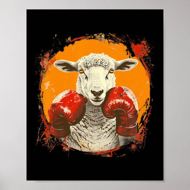 Poster Ovelha Boxeando Com Luvas de Boxe Kickboxing Funny (Frente)