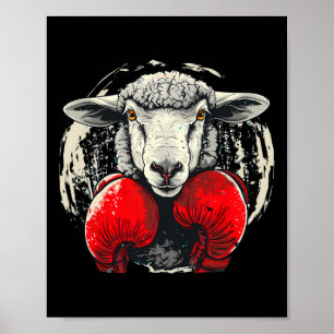 Poster Ovelha Boxeando Com Luvas de Boxe Kickboxing Funny