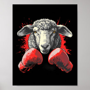 Poster Ovelha Boxeando Luvas de Boxe Kickboxing Engraçado