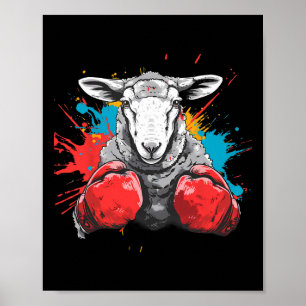 Poster Ovelha Boxer Com Luvas de Boxe Kickboxing Boi Dive