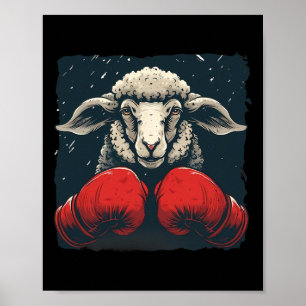 Poster Ovelha Boxer Com Luvas de Boxe Kickboxing Engraçad