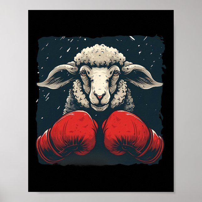 Poster Ovelha Boxer Com Luvas de Boxe Kickboxing Engraçad (Frente)