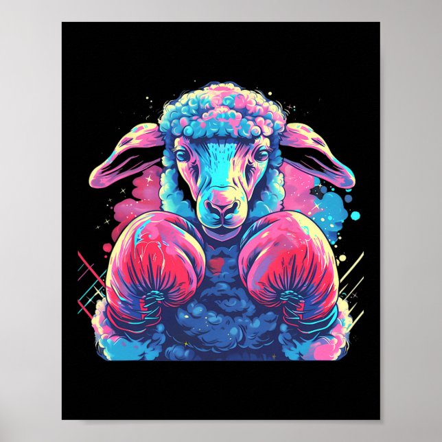 Poster Ovelha Boxer Com Luvas de Boxe Kickboxing Engraçad (Frente)