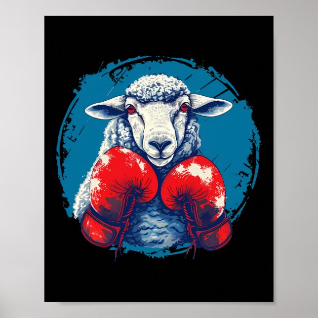 Poster Ovelha Boxer Com Luvas de Boxe Kickboxing Engraçad (Frente)
