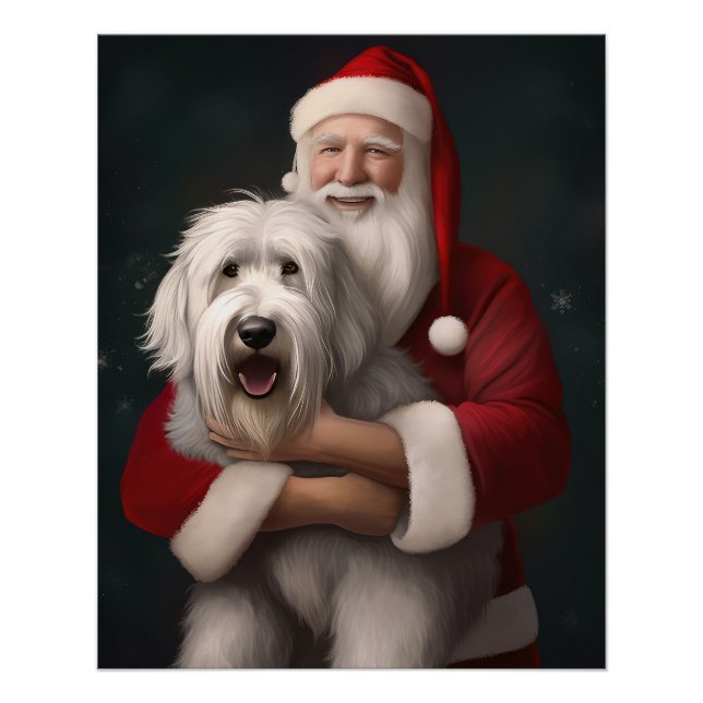 Póster Ovelha Cachorro Inglês com Papai Noel Festivo (Frente)