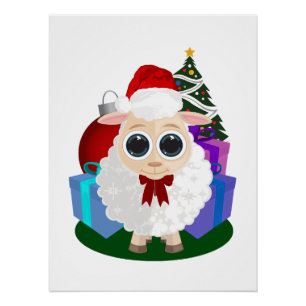 Póster Ovelha de Natal Fofo Arte de Festa de Inverno