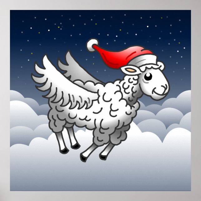 Poster Ovelha de Natal Voadora do Papai Noel (Frente)