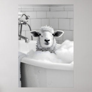 Poster Ovelha engraçada na banheira imprimir arte de pare