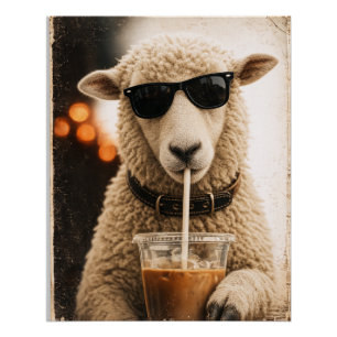 Póster Ovelha Legal Bebendo Café Gelado