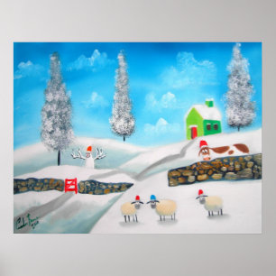 Póster OVELHAS DE VACA PAPEL DE inverno CENAS DE NEVE G B