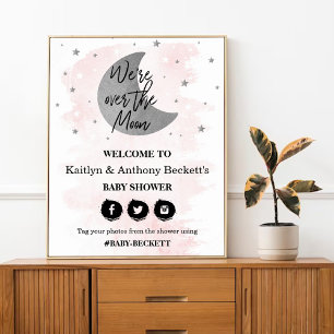 Poster Over The Moon Girls Baby Shower Welcome Sign