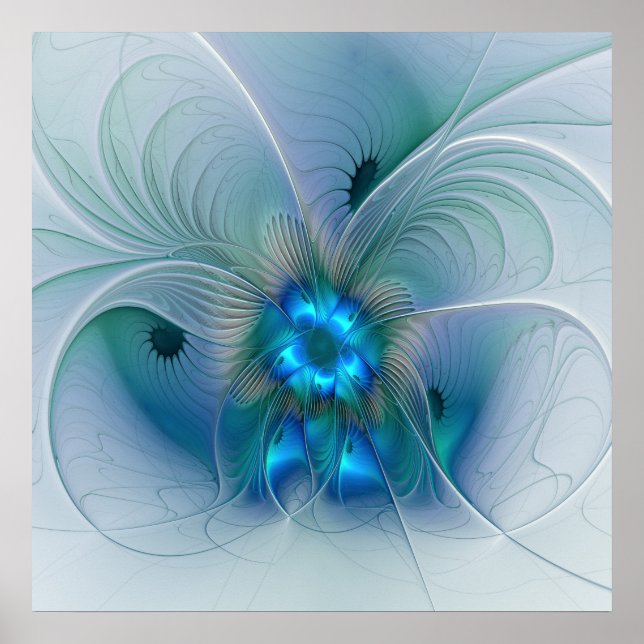 Poster Ovinas de Pé, Fractal Turquesa Azul Abstrato (Frente)