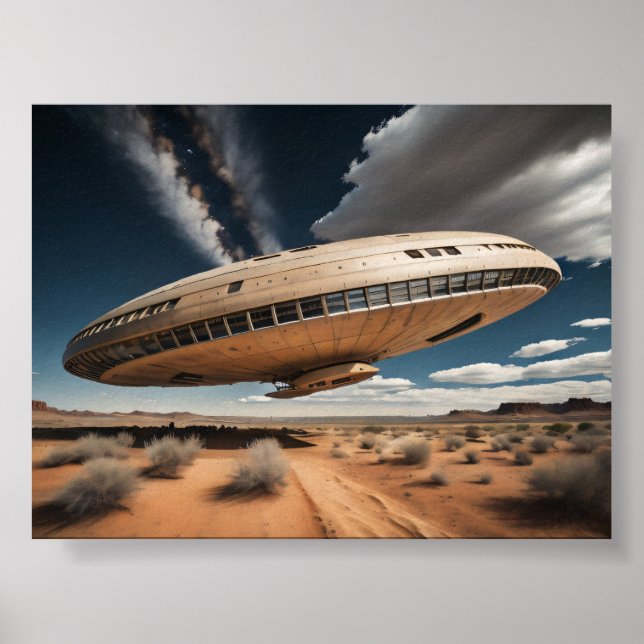 Poster OVNI circular sobre o deserto (Frente)