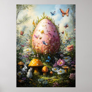Poster Ovo de Fantasia Gigante na Floresta Cogumelos Post