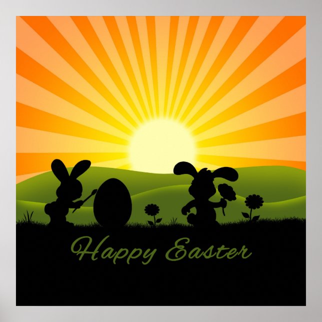 Póster Ovo De Pintura De Coelhinho De Páscoa Bonito (Frente)