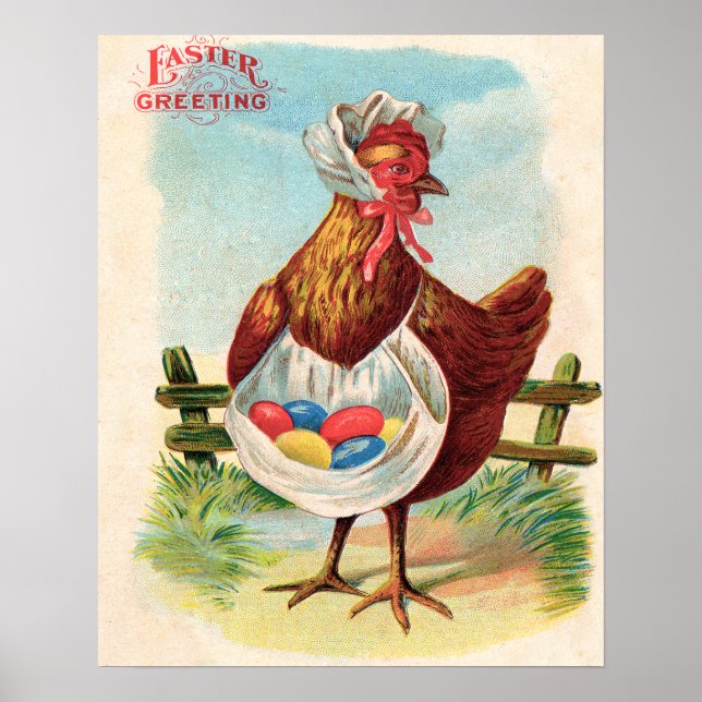 Póster Ovos Antiguos de Fazenda de frango páscoa (Frente)