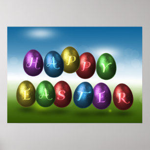 Poster Ovos de felz pascoa coloridos