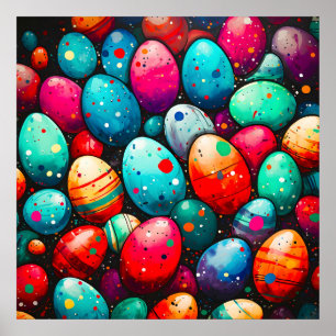 Poster Ovos de Páscoa Arco-Íris com Aquarela