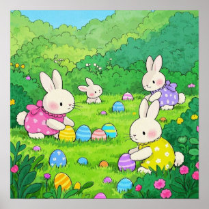 Poster Ovos de Páscoa de Bunnies de Cartoon