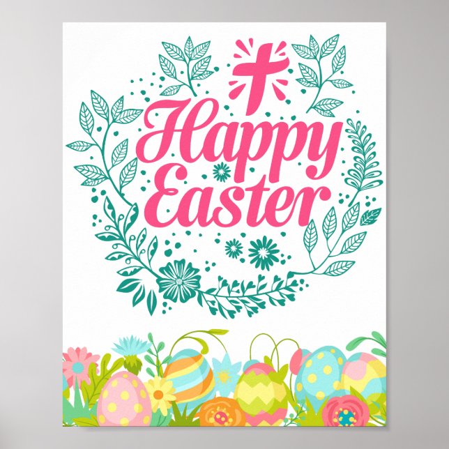 Poster Ovos de Páscoa felz pascoa Desejam Flores Bonitas (Frente)