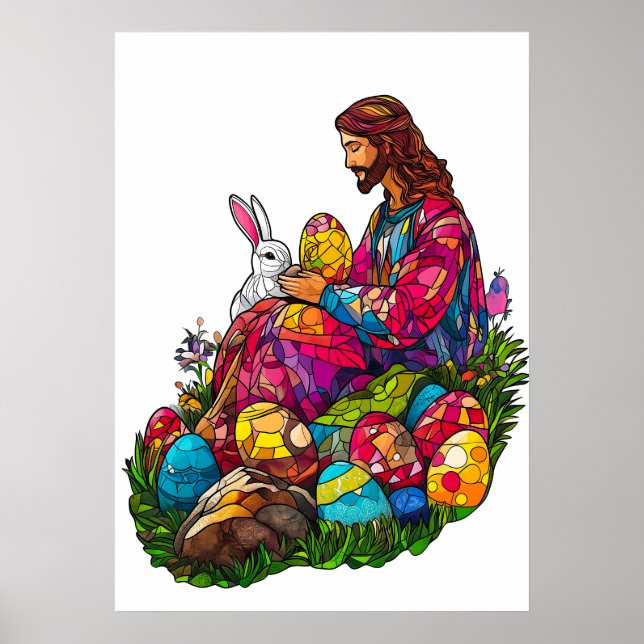 Poster Ovos Jesus de Páscoa de vidro manchado (Frente)