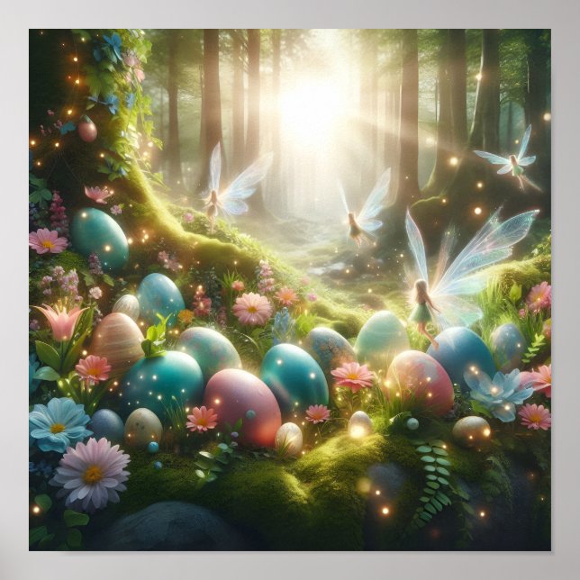 Poster Ovos Mágicos de Primavera da Floresta Mística Fada (Frente)