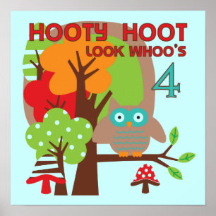 Poster Owl 4th Birthday T shirts e presentes