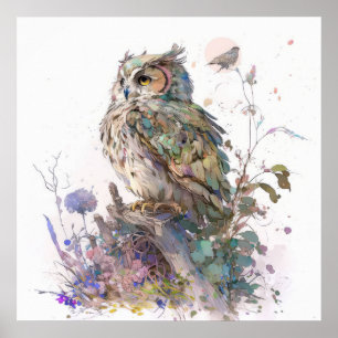 Poster Owl Bird Retrait Animal Painting Willife Forest