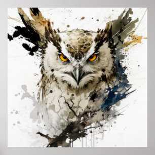 Poster Owl Bird Retrait Animal Painting Willife Forest