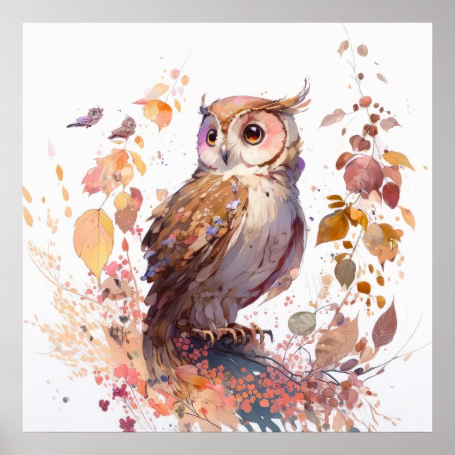 Poster Owl Bird Retrait Animal Painting Willife Forest (Frente)