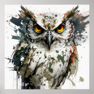Poster Owl Bird Retrait Animal Painting Willife Forest
