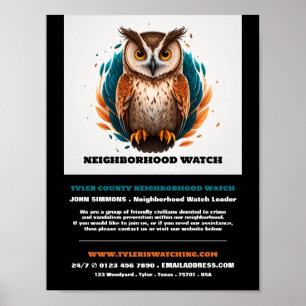 Poster Owl Design, Anúncio de vigilância da comunidade de