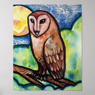 Poster Owl Ouro Moon