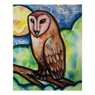 Póster Owl Ouro Moon