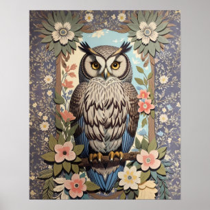 Poster Owl Pastel Floral William Morris Inspirado