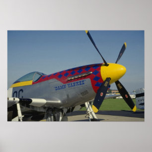 Poster P51 mustang, cone de nariz/hélice que mostra a