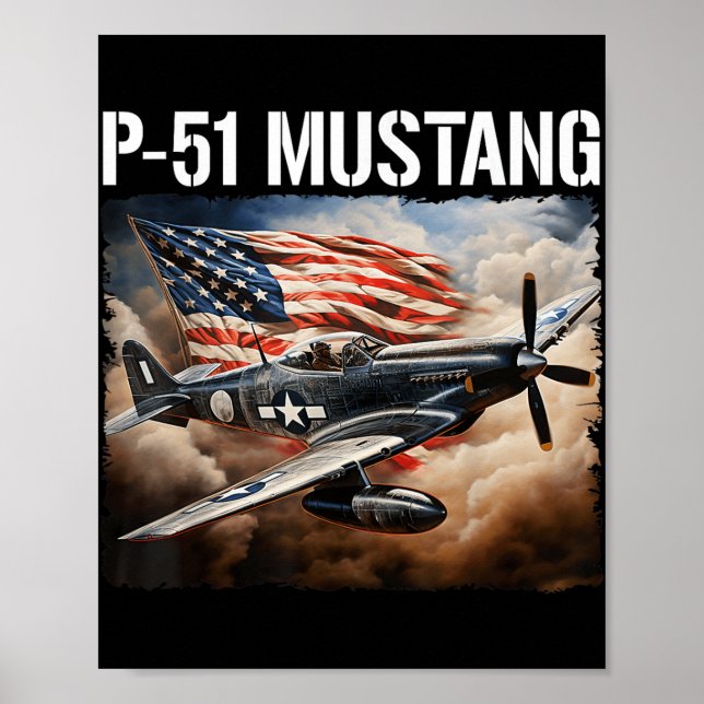 Poster P-51 Mostang American Ww2 Fighter Airplane P-51 Mu (Frente)