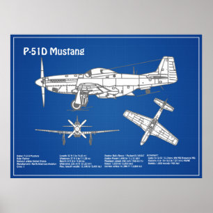 Poster P-51D Mustang - Airplane Blueprint ABD
