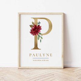 Poster P - Letra Monograma Nome Marsala Floral Nursery