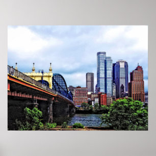 Poster PA - Skyline de Pittsburgh pela ponte da rua de