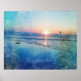 Poster Pacific Beach Sunset Watercolor