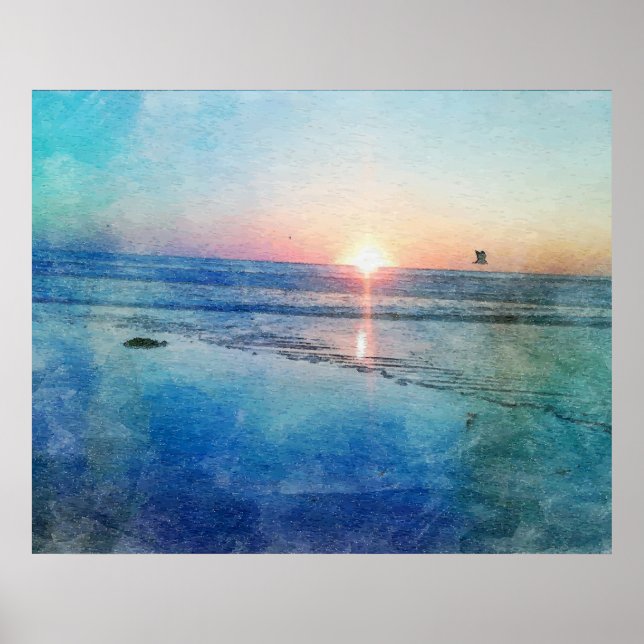 Poster Pacific Beach Sunset Watercolor (Frente)